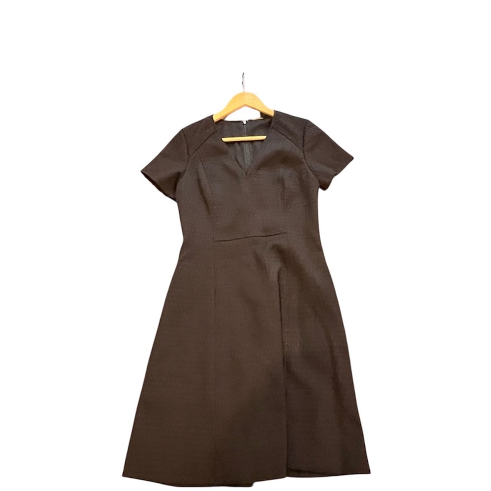 NWT Elie Tahari Textured Navy Sheath Midi Dress V-neck